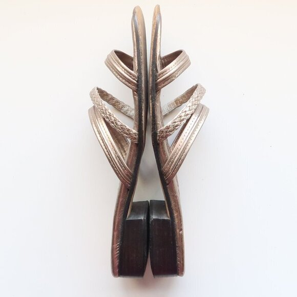 Sesto Meucci Silver Leather Square Toe Strappy Mule Sandals Block Heel Slides 10 - Picture 12 of 16